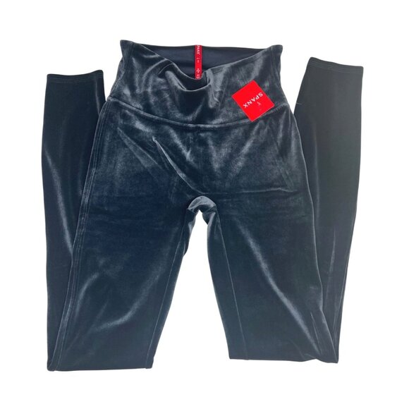 Spanx Power Waitband Shiny Velvet Clasic Navy Leggings Size Small - Picture 5 of 11